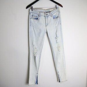 Rag & Bone Zipper Capri Distressed Destroyed Shredded Bleachout White Jean Sz 29